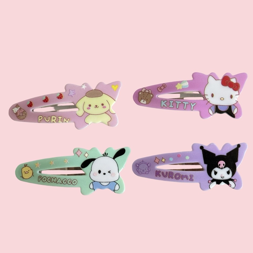 4 PC Set Sanrio Hair Clips Girls Hello Kitty Kuromi Snap Barrette Hair Clips